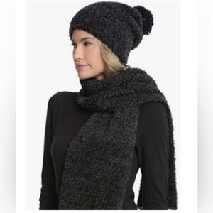Barefoot Dreams Charcoal Knit Scarf and Beanie Set
